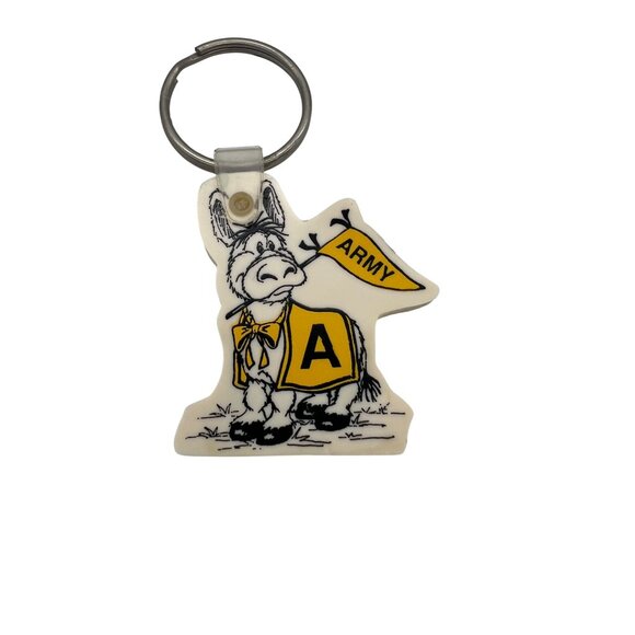 Vintage Army Mascot Rubber Keychain 2" Yellow & White Donkey Design Military - Picture 1 of 4